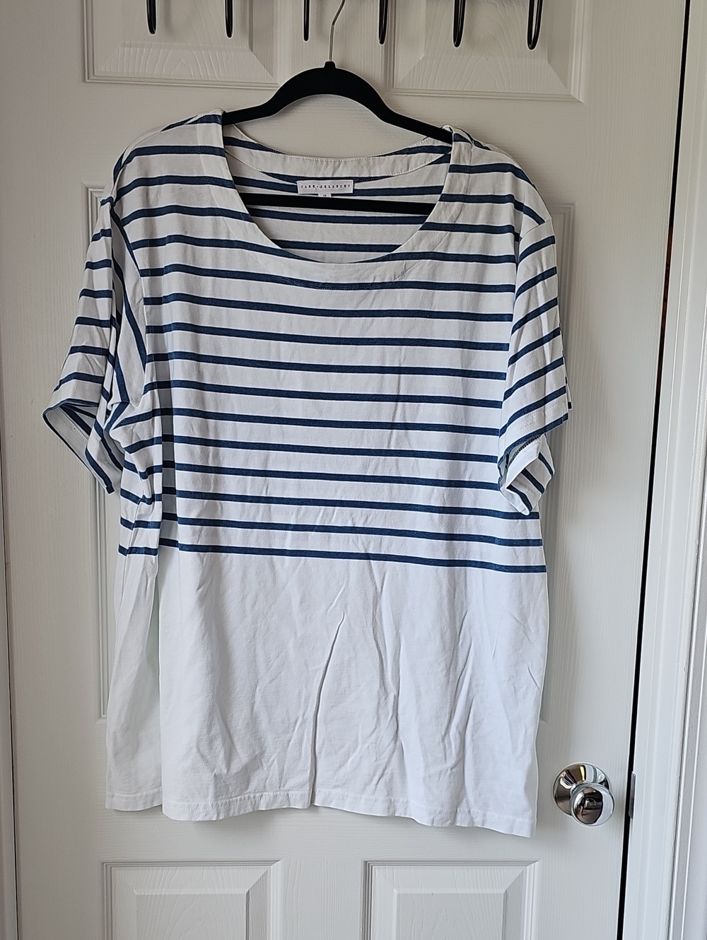 Jane and Delancey White and Navy Striped Tunic Top